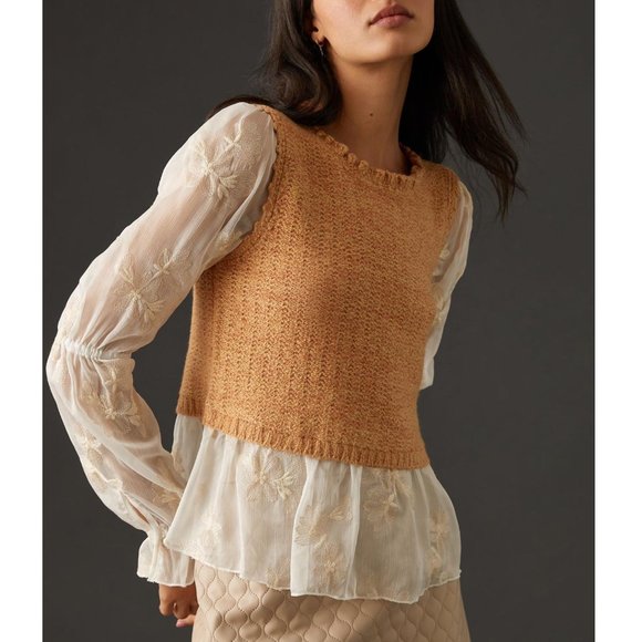 Anthropologie Tops - By Anthropologie Layered Sweater Vest Neutral Brown - Large